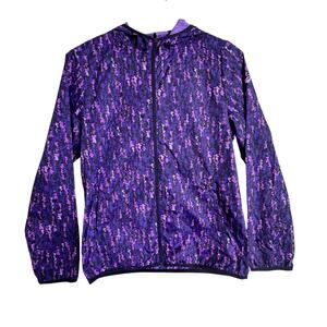 ASICS Lightweight Windbreaker Jacket Womens S Purple Hooded Running Full Zip
